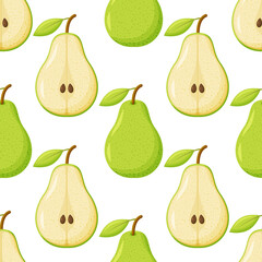 Sweet pear seamless pattern. Organic healthy fruits background. Vector illustration
