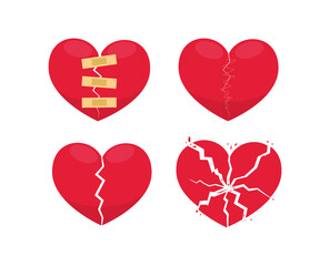 Set of Broken Heart. Isolated Vector illustration