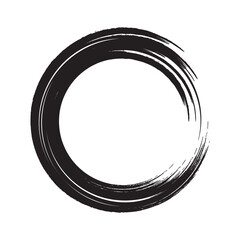 Black paint brush circle stroke. Abstract japanese style hand drawn black ink circle.