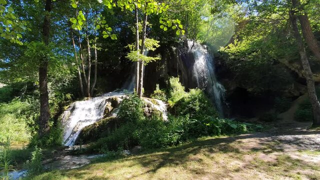 Natural Beauty of Serbia, Bigar Waterfall on Sunny Summer Day in Green Landscape