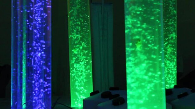 Seahorse Floats In Neon Lava Lamps, Snoezelen Multi Sensory Environment (MSE), CU Rack Focus
