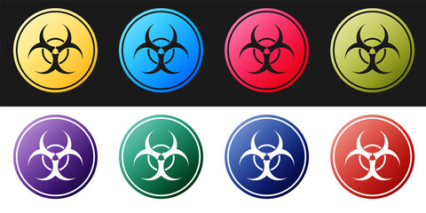 Set Biohazard symbol icon isolated on black and white background. Vector.