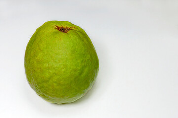 Green Fresh Guava Close Up Image On White Background.