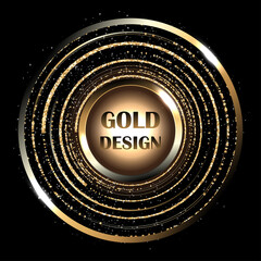 Golden round metal circle rings with sparkles background. Shining abstract frame