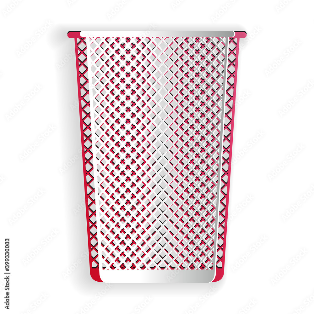 Poster paper cut trash can icon isolated on white background. garbage bin sign. recycle basket icon. office