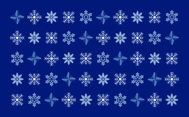 White snowflakes on a blue background. Desktop Wallpaper. The design of the snowflakes.