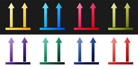 Set This side up icon isolated on black and white background. Two arrows indicating top side of packaging. Cargo handled so these arrows always point up. Vector.