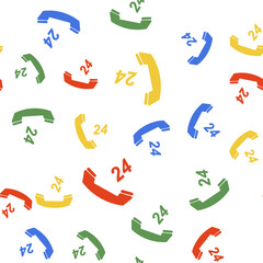Color Telephone 24 hours support icon isolated seamless pattern on white background. All-day customer support call-center. Vector.