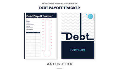 Minimalist Personal Finance planner Debt Payoff Tracker pages template vector paper A4 and US Letter Ai, EPS 10 File