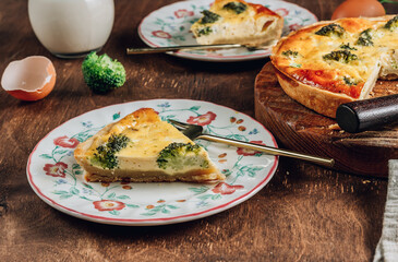 Traditional vegetable quiche with broccoli, eggs and cheese