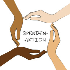 donation appeal in the middle of human hands with different skin colors vector illustration EPS10