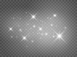Set of white glowing lights effects isolated on transparent background Sun flash with rays and spotlight Star burst with sparkles