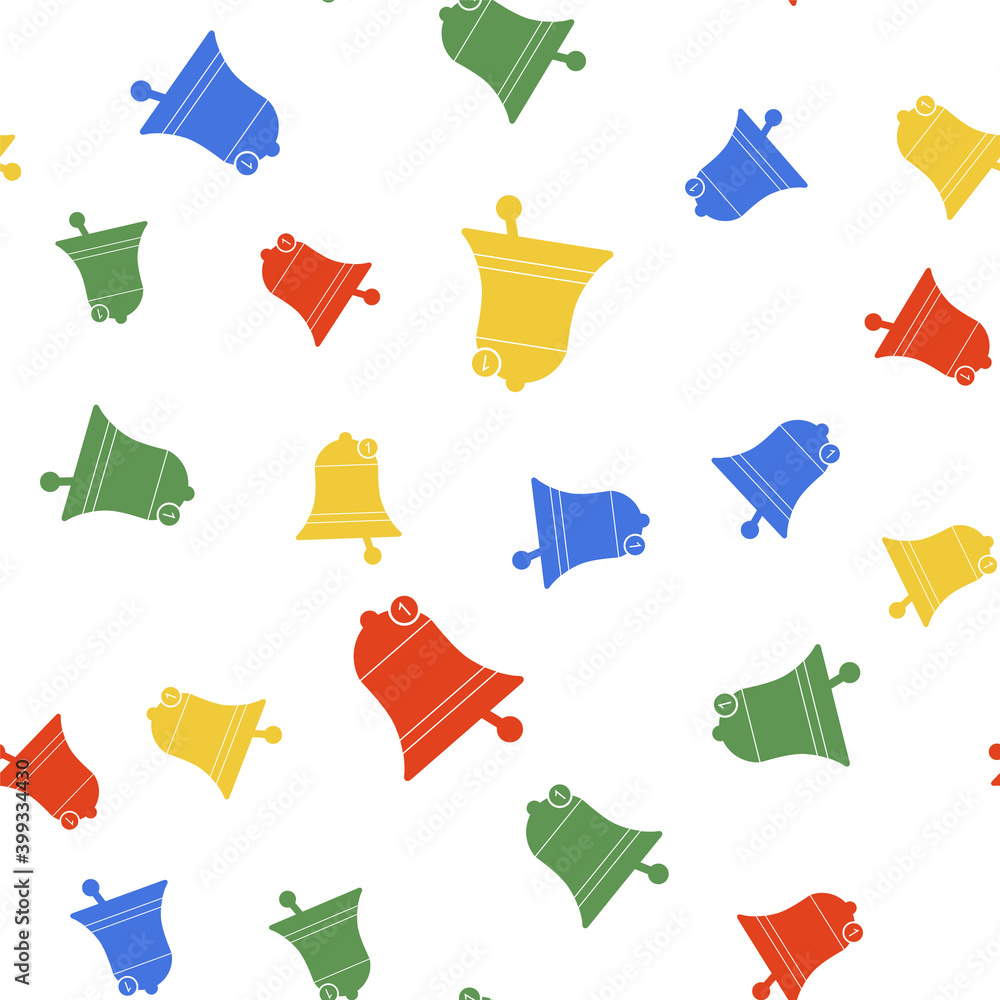 Poster color bell icon isolated seamless pattern on white background. new notification icon. new message ic