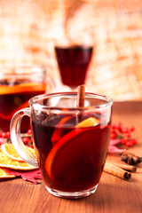 German tradition winter Christmas market new year holidays festival drink tea Gluhwein Mulled sweet hot warm red Wine with spices citrus aromatic cinnamon star anise