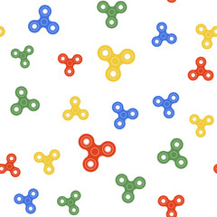 Color Fidget spinner icon isolated seamless pattern on white background. Stress relieving toy. Trendy hand spinner. Vector.