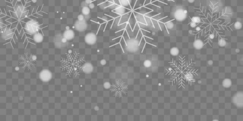 Vector heavy snowfall, snowflakes in different shapes and forms. Snow flakes, snow background. Falling Christmas