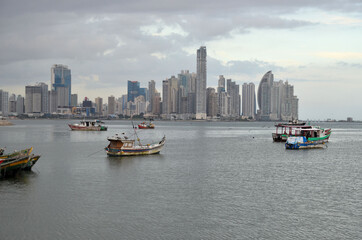 Fototapeta premium Downtown of Panama City from Fisher Port - Panama. Central America.