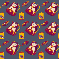 patten with a school backpack and pencil cases