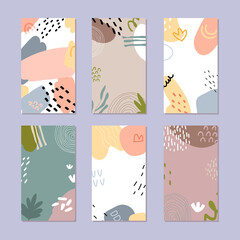 Fototapeta na wymiar Set of abstract story backgrounds. Hand drawn natural pattern in trendy style. 