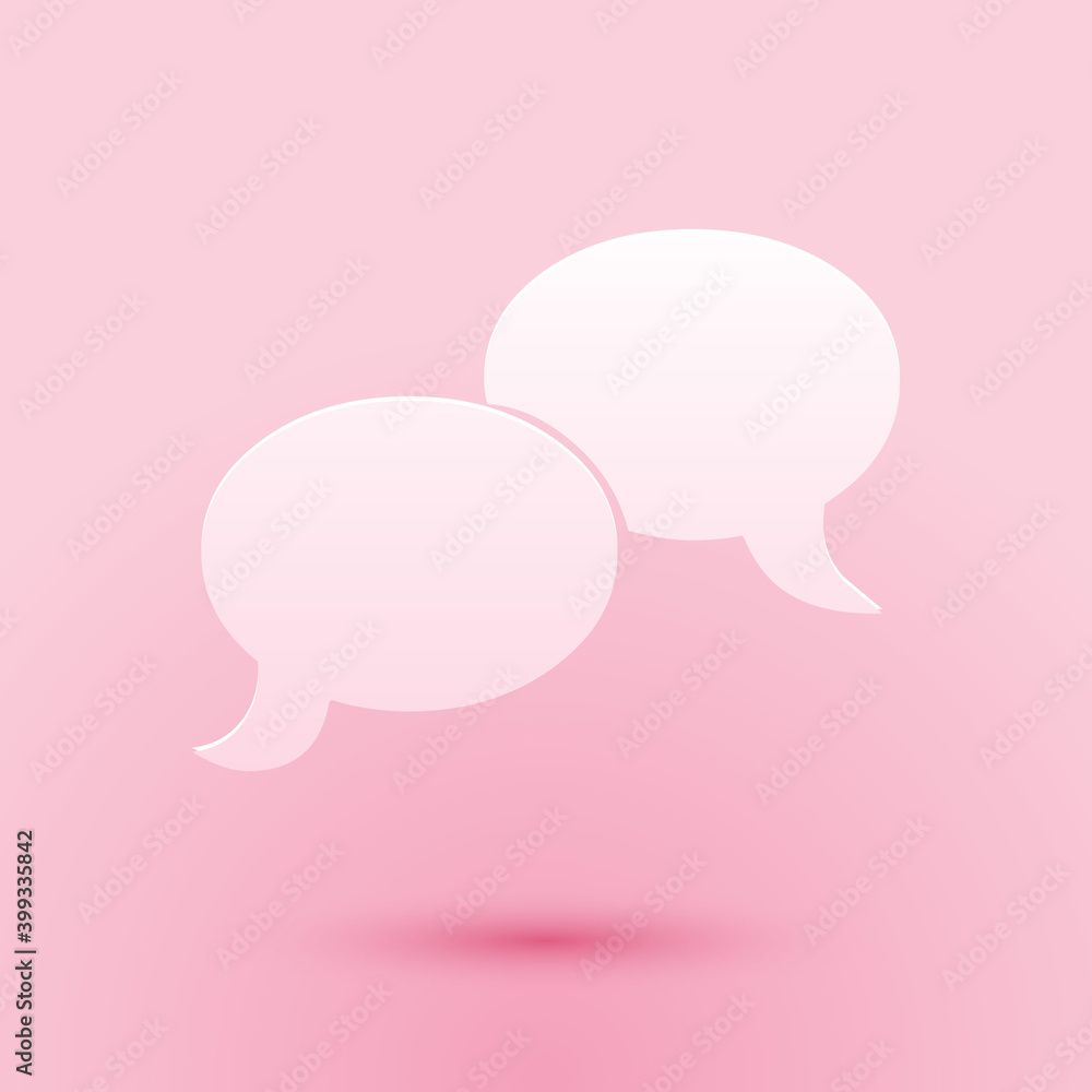 Poster paper cut blank speech bubbles icon isolated on pink background. faq sign. copy files, chat speech b