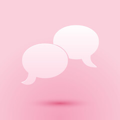 Paper cut Blank speech bubbles icon isolated on pink background. FAQ sign. Copy files, chat speech bubble and chart web icons. Paper art style. Vector.