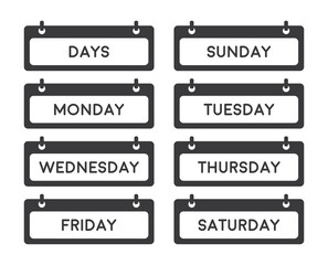 Flat days icon set. Days of the week on isolated background. Days name on calendar template