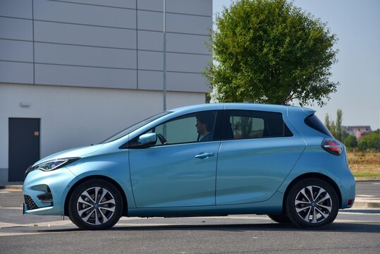 Renault ZOE. Electric car at the shopping center. Side view of a car. 08-12-2020, Middle Bohemia, Czech Republic.