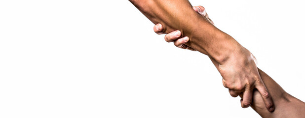 Close up help hand. Helping hand concept, support. Helping hand outstretched, isolated arm,...