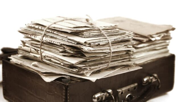 Heap of postal correspondence of 20 century in vintage suitcase