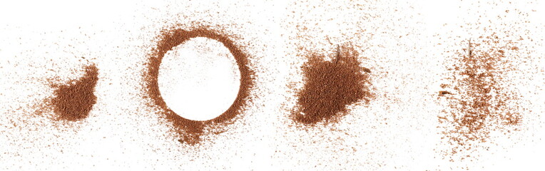 Set pile cinnamon powder isolated on white background and texture, with top view