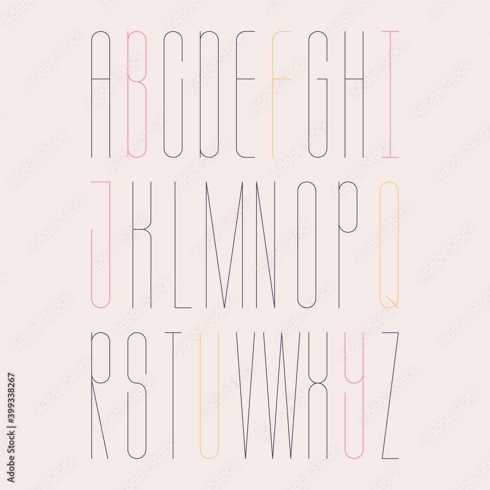 Poster vector editable english font drawn with lines. light and thin letters sequence good for lettering an