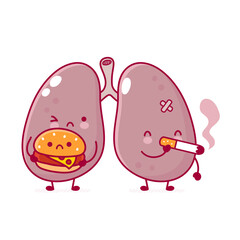 Cute sick human lungs organ character with burger