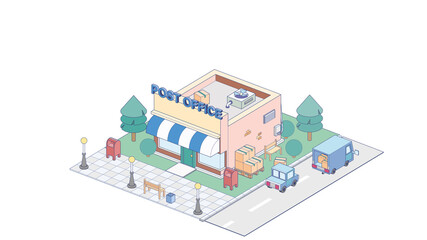 Isometric post office on white background. Modern post officein isometric projection.