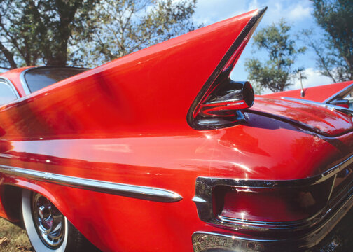 1950s Car Red Tail Fin Close-up