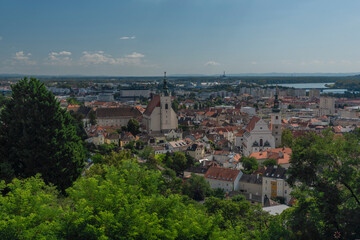 Fototapeta na wymiar View over Krems an der Donau in summer sunny cloudy hot day