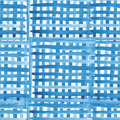 Winter watercolor seamless pattern blue checkered
