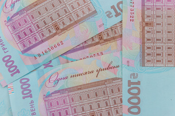 Ukrainian currency. Background of one thousand hryvnia banknotes