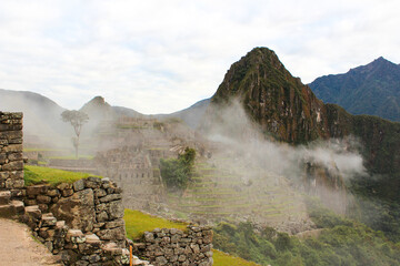 Machu Picchu in the cloud, view on this ancient Inca city. Stunning location and landscape of this UNESCO world heritage site