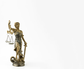 Law symbol; statue of justice on white background