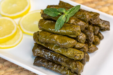 Turkish foods; stuffed leaves (yaprak sarma dolma)