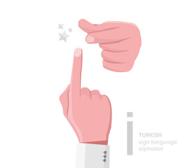 The letter 'İ. Turkish handicapped hand alphabet letter İ. Disabled hand. Hand tongue. Learning the alphabet, non-verbal deaf-dumb communication, expression gestures vector.