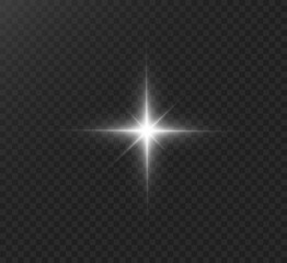 White glowing light explodes on a transparent background. Bright Star. Transparent shining sun, bright flash. Vector graphics.  © Valeriia