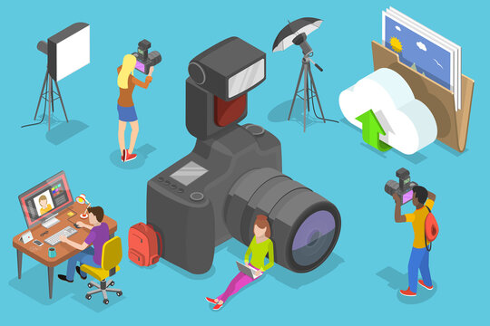 3D Isometric Flat Vector Conceptual Illustration of Digital Photography Courses.