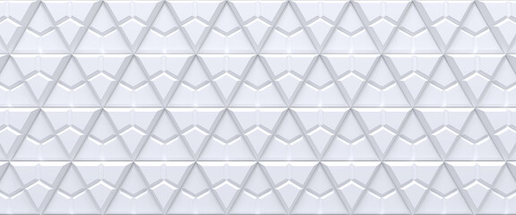 White tiled triangular abstract background. Extruded triangles surface. 3d render.