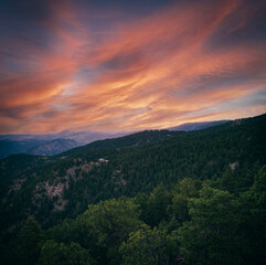 Mountain landscape in Colorado Springs, Colorado. Sunset scene