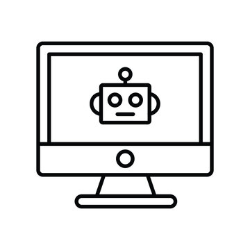 Robot on Computer Monitor Screen Line icon