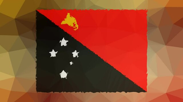 Papua New Guinea Flag ISO:PG dissolving technological tessellated looping animated polygons