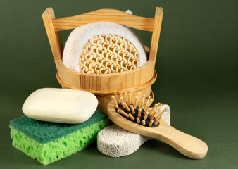 image bath accessories soap, comb, washcloth