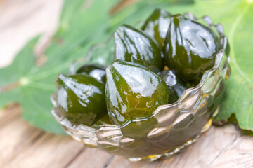 Green fresh fig jam, Turkish dessert.