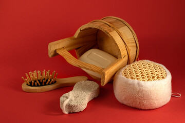 image bath accessories soap, comb, washcloth